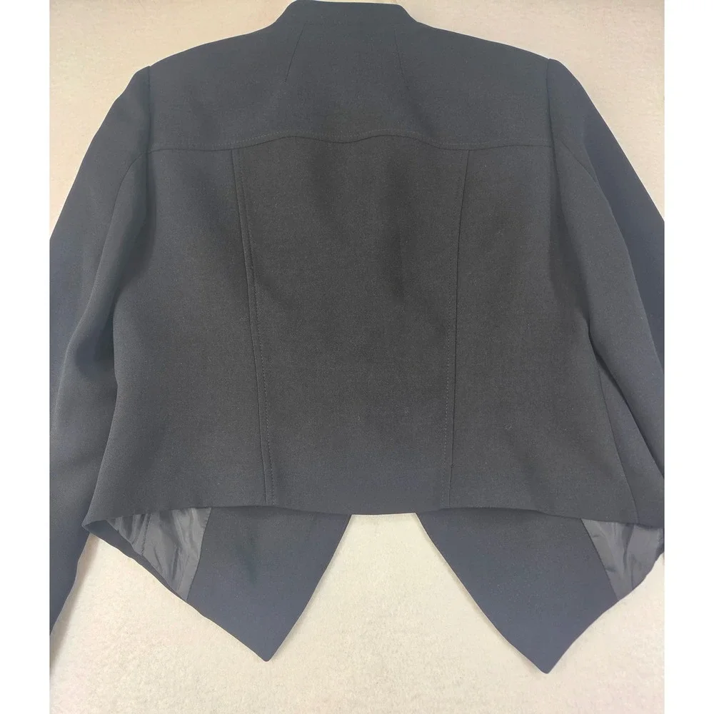 INC International Concepts Womens Black Asymmetrical Zip Cropped Blazer Jacket M